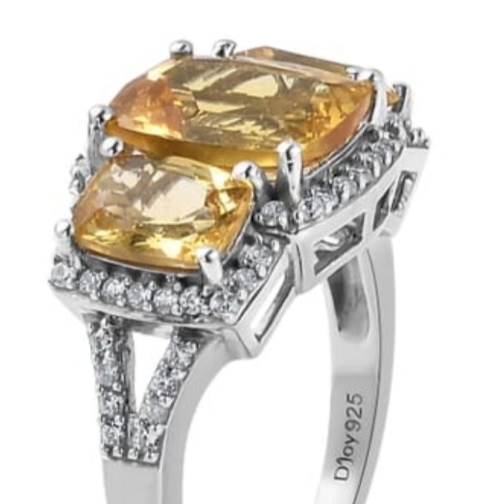 Natural Golden Apatite & White Zircon Ring Platinum over 925! ✨️ Size 6 - Picture 7 of 11